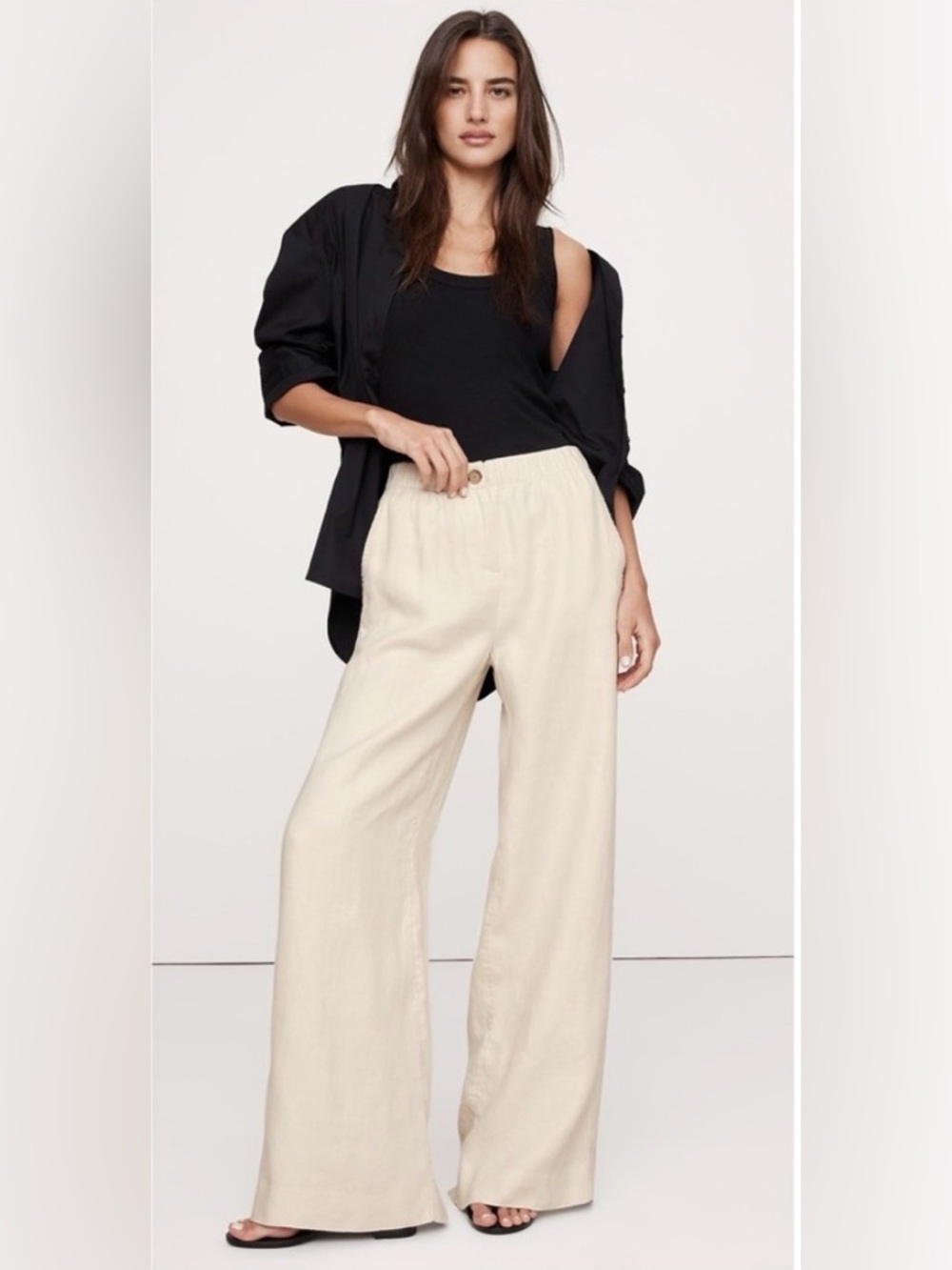 Banana Republic Wide-Leg High-Waist Cream Linen Pants